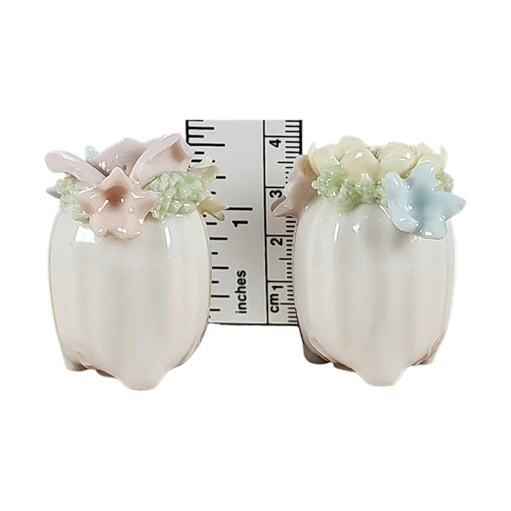 Vintage Ardalt White Porcelain Mini Salt & Pepper Shakers Rose Flower Japan